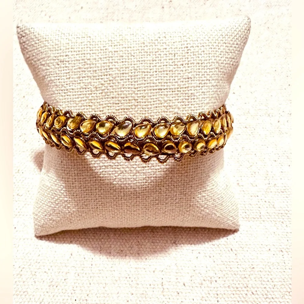 Vintage | Bracelet | Vintage Indian Kundan Tassel Bracelet | Gold Metal